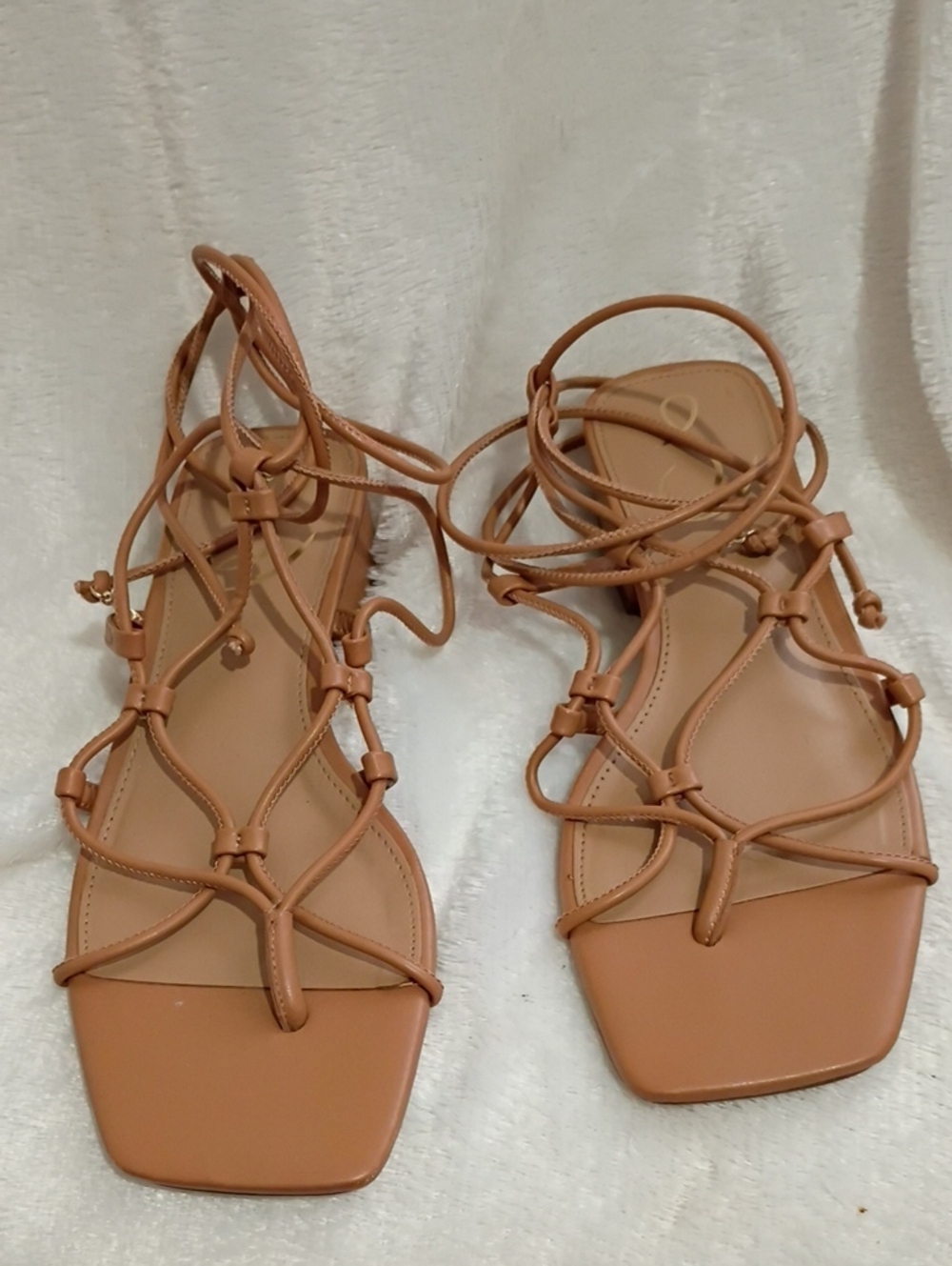 AFF Tan Lace-Up Square-Toe Gladiator Sandals